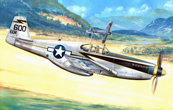 War, art, airplane, painting, aviation, ww2, North American Mustang F-6C &ampquot;Miss Revenge&ampquot;