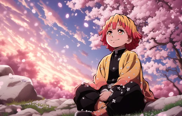 Аниме, арт, wallpaper, клинок, demon slayer, клинок рассекающий демонов, Zenitsu Agatsuma, Zenitsu