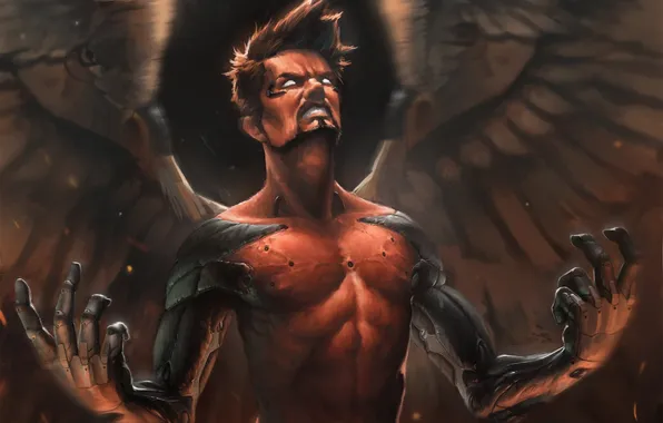 Картинка крылья, руки, арт, ярость, парень, Deus Ex, Human Revolution, Adam Jensen