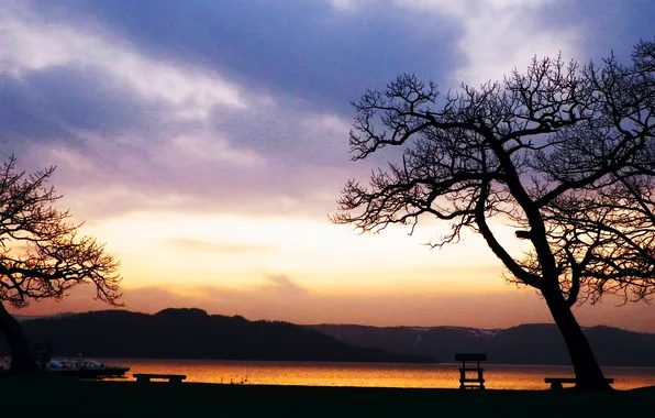 Картинка Japan, sunset, lake