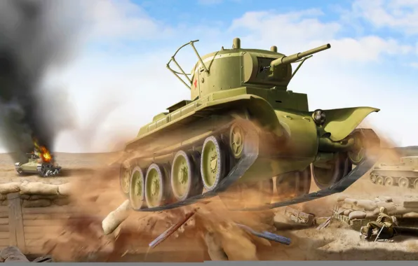 Картинка war, art, painting, tank, ww2, BT-7