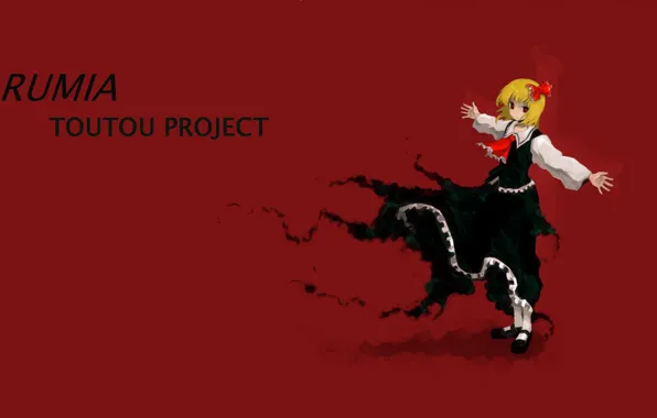 Картинка жертва, черное платье, распятие, Rumia, проект Восток, touhou project, кровавый фон, by Oso