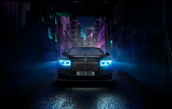 Картинка car, light, rolls royce, ghost, night, black badge