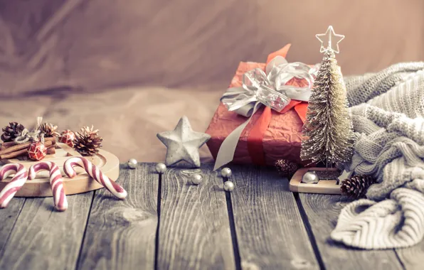 Украшения, lights, елка, Рождество, Новый год, christmas, wood, винтаж