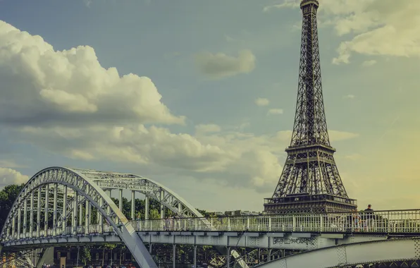 Небо, облака, мост, эйфелева башня, париж, франция, paris