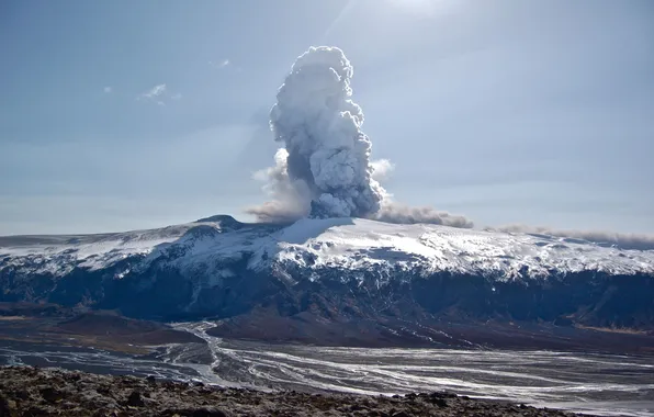 Картинка пепел, обои, дым, гора, вулкан, лава, wallpaper, Eyjafjallajökull