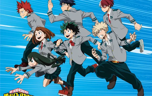 Аниме, синий фон, персонажи, Boku no Hero Academia