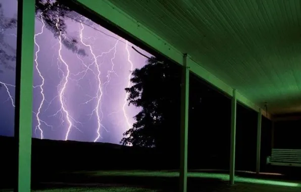 Landscape, Lightning, nature
