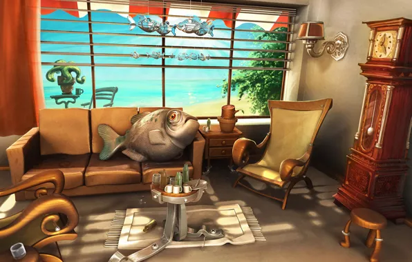 Картинка диван, отдых, рыба, кресло