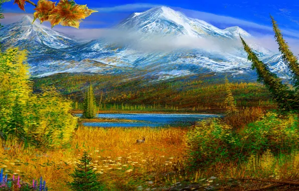 Картинка осень, горы, картина, alaska