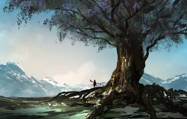 Дерево, Рисунок, Стиль, Пейзаж, Арт, Landscapes, Digital Art, TacoSauceNinja