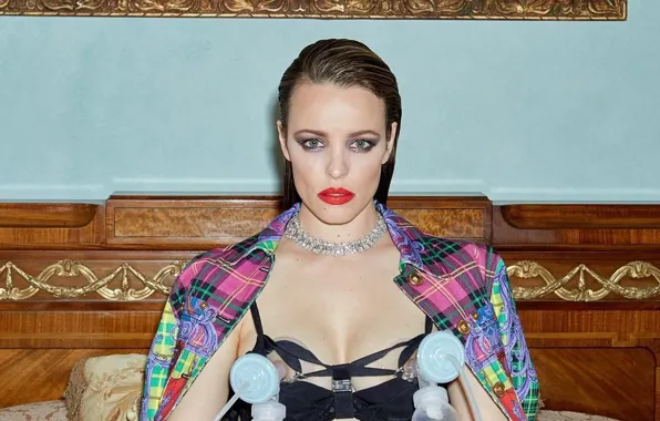 Грудь, взгляд, актриса, брюнетка, красивая, причёска, Rachel McAdams, Рэйчел МакАдамс