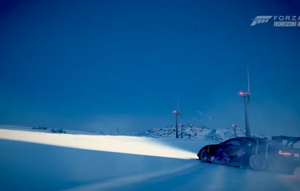 Авто, снег, ночь, ветряки, lexus