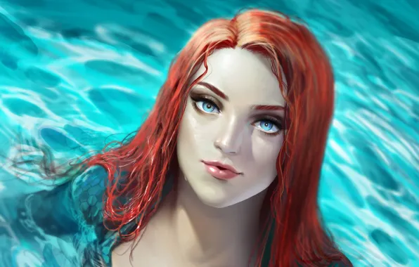 Взгляд, вода, девушка, арт, Аквамен