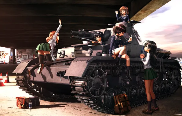 Девушки, чулки, танк, форма, girls und panzer, nishizumi miho, короткая юбка, Pz.IV