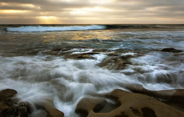 Море, пейзаж, закат, природа, скалы