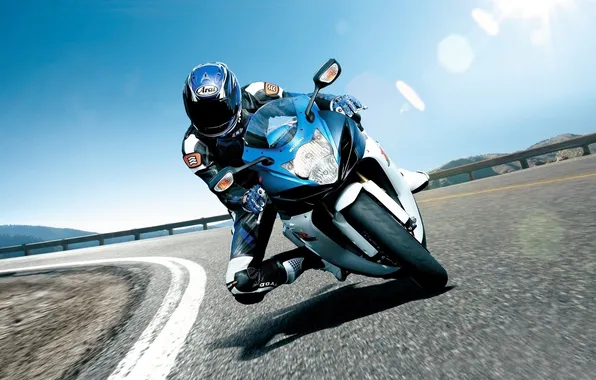 Картинка скорость, трасса, мотоцикл, Suzuki, гонщик