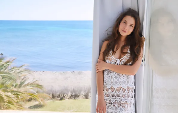 Model, Smile, See Through, Lace Dress, Ocean View, Belka, At The Window