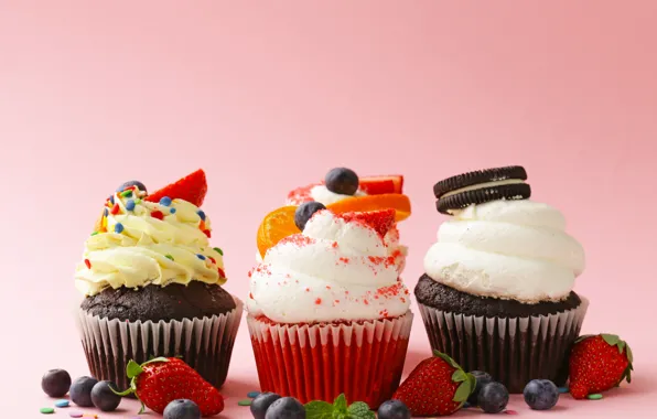 Картинка ягоды, крем, десерт, выпечка, fruit, кексы, cupcakes