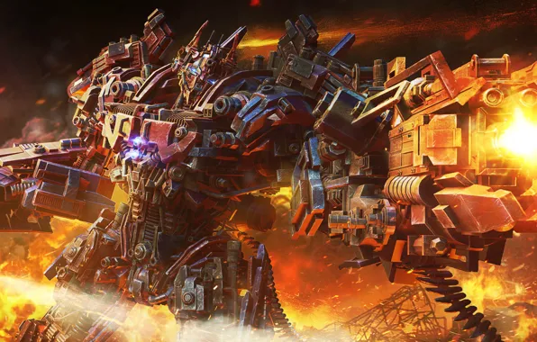 Взрыв, фантастика, огонь, робот, арт, fire bot