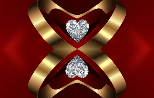 Red, golden, heart, ring, lace