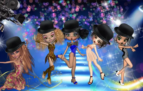 Девушки, мультфильм, танцы, Куклы, girls, блестящие, cartoon, dancing