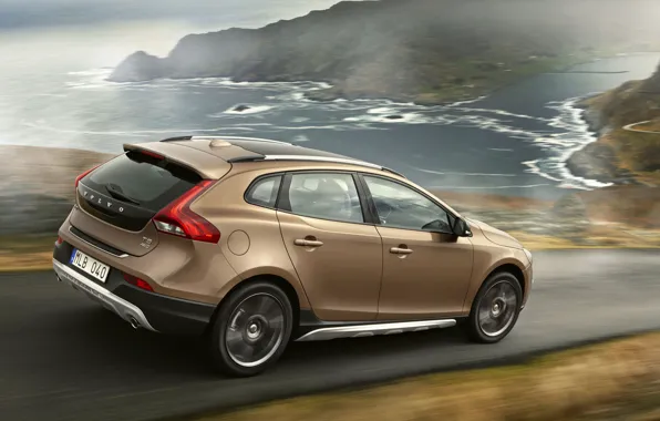 Дорога, море, пейзаж, горы, Volvo, V40