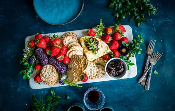 Картинка ягоды, еда, сыр, печенье, клубника, wine, berries, cheese