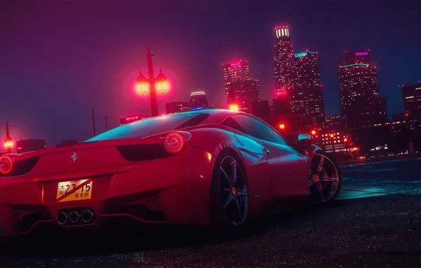Авто, Ночь, Город, Машина, Car, NFS, Need for Speed, Ferrari 458 Italia