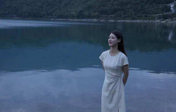 Beautiful, Asian, Model, Water, Smile, Night, Woman, Evening