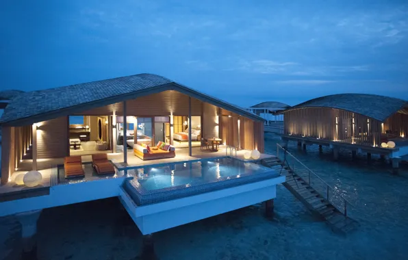 Maldives, interior, exterior, luxury water villa