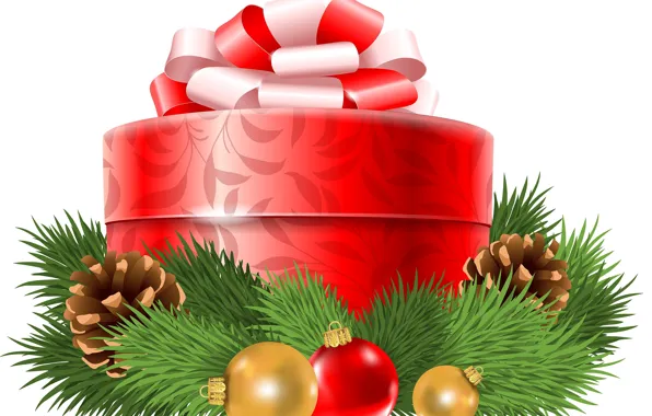 Картинка подарок, шары, графика, елка, новый год, New Year