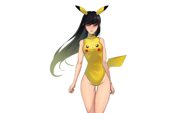 Girl, sexy, long hair, animal ears, anime, tail, beautiful, pretty