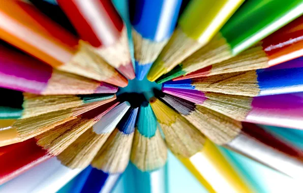 Картинка макро, цветные, радуга, карандаши, кругом