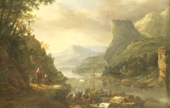 Пейзаж, масло, картина, холст, Герман Сафтлевен, Herman Saftleven, 1685, Вид на Реку в Горном Районе