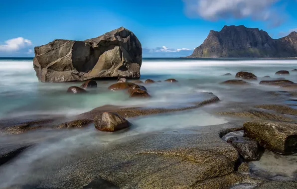 Камни, Норвегия, Lofoten, Vestvågøy, Uttakleiv beach