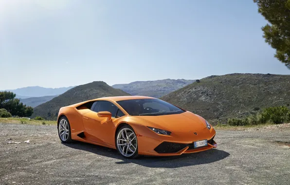 Горы, оранжевый, Lamborghini, Huracan, LP 610