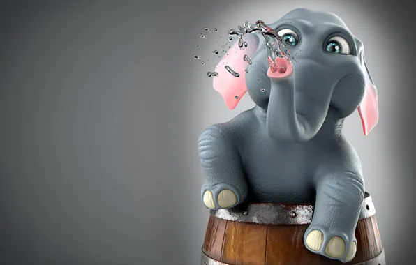Купание, арт, детская, слонёнок, Michael Santin, Ellie - The Elephant