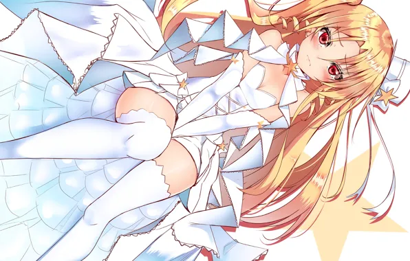 Girl, sexy, cleavage, thighhighs, long hair, dress, boobs, anime