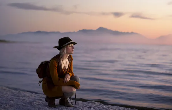 Море, девушка, закат