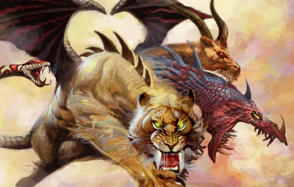 Картинка snake, monster, tiger, wings, lion, predator, dragon, mythology
