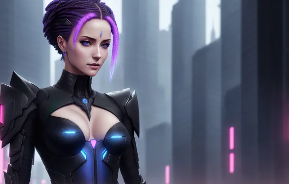 Girl, fantasy, armor, art, cyberpunk, digital art, fantasy art, fantasy girl