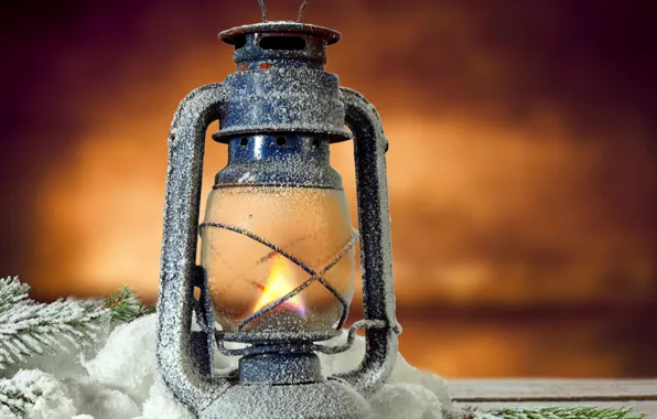 Картинка пламя, лампа, фонарь, light, flame, vintage, snow, lamp
