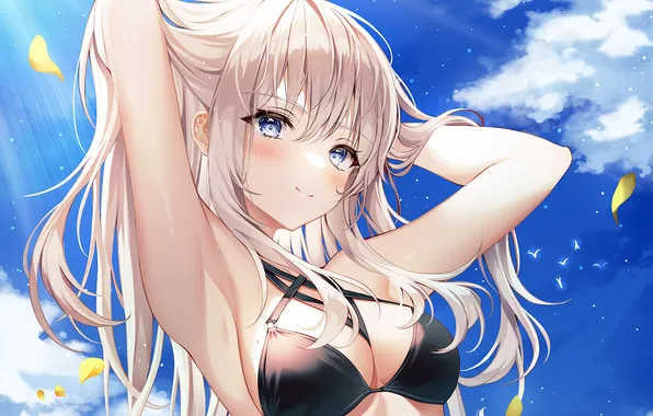 Girl, sexy, cleavage, long hair, boobs, anime, blue eyes, beautiful