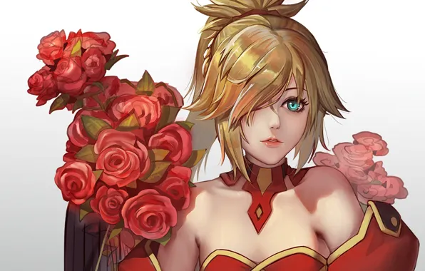 Девушка, розы, аниме, арт, fate/grand order, fate/apocrypha