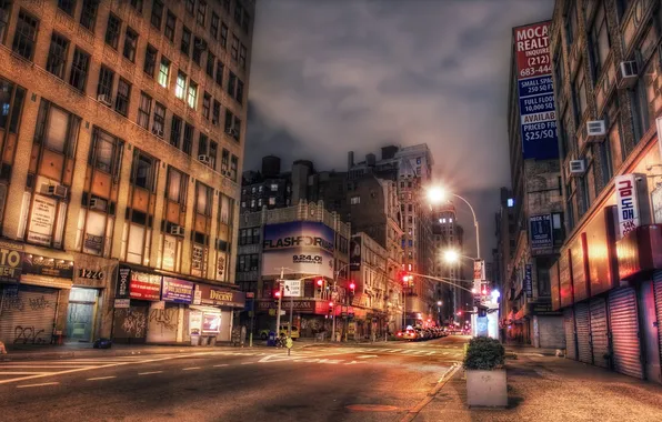 City, night, street
