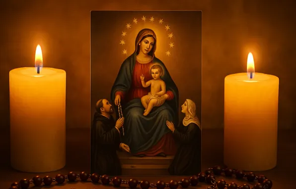 Fire, candles, rosary, prayer, Holy Mary, Our Lady of Pompeii