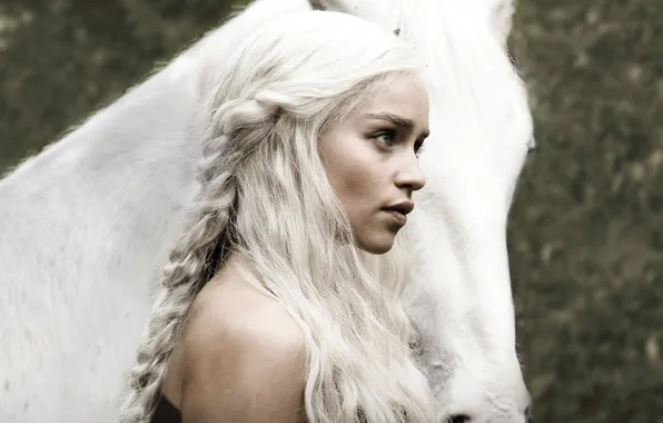 Картинка девушка, волосы, лошадь, актриса, Game of Thrones, Кхалиси, Игра престолов, Emilia Clarke