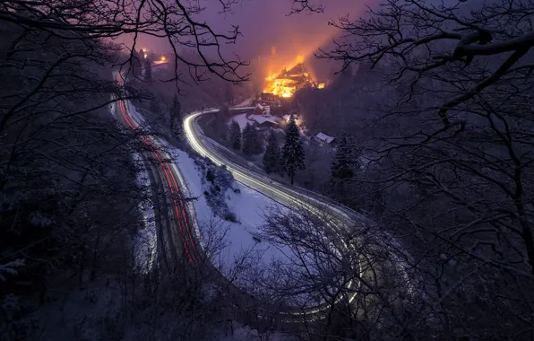 Картинка дорога, ночь, огни