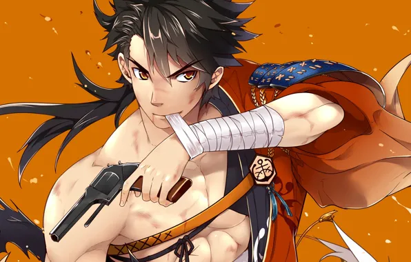 Взгляд, меч, арт, парень, touken ranbu